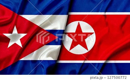 キューバと北朝鮮の国旗。 127500772