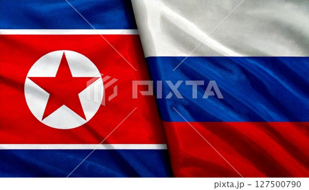 ロシアと北朝鮮の国旗。 127500790