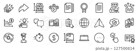 Reward, Creative idea and Dollar money line icons pack. Share, Message, Paper plane icons. Instruction info, Energy inflation, Dollar rate web icon. Globe, Timer, Checklist pictogram. Vector Reward, Creative idea and Dollar money line icons pack. Share, Message, Paper plane icons. Instruction info, Energy inflation, Dollar rate web icon. Globe, Timer, Checklist pictogram. Vector 127500814