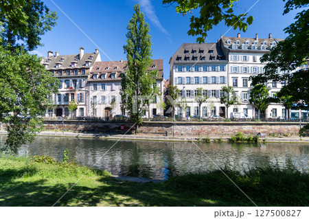 Photo of Strasbourg France with Cathedral and Traditional German Fachwerkhaus Architecture 127500827