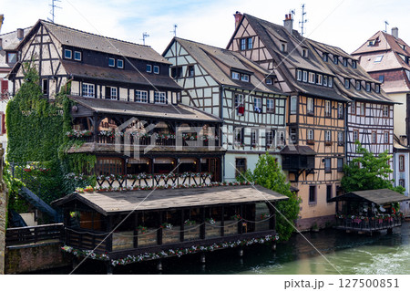 Photo of Strasbourg France with Cathedral and Traditional German Fachwerkhaus Architecture 127500851