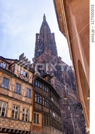 Photo of Strasbourg France with Cathedral and Traditional German Fachwerkhaus Architecture Notre Dame Cathedral 127500858
