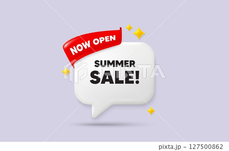 Summer sale chat speech bubble. Now open flag ribbon. Summer Sale tag. Special offer price sign. Advertising Discounts symbol. 3d sparkle stars speech bubble. Vector Summer sale chat speech bubble. Now open flag ribbon. Summer Sale tag. Special offer price sign. Advertising Discounts symbol. 3d sparkle stars speech bubble. Vector 127500862
