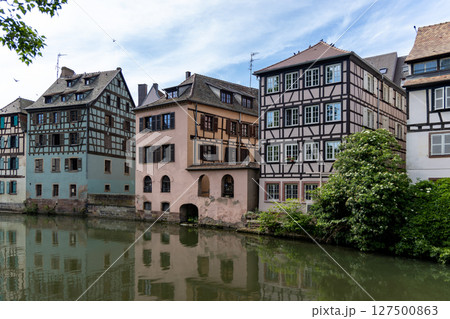 Photo of Strasbourg France with Cathedral and Traditional German Fachwerkhaus Architecture German 127500863