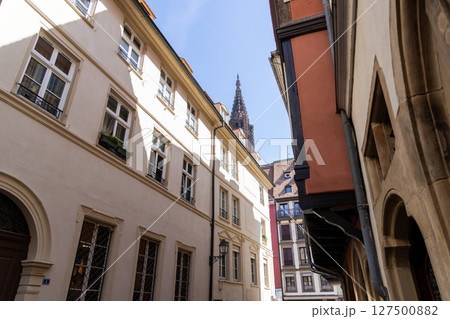 Photo of Strasbourg France with Cathedral and Traditional German Fachwerkhaus Architecture Notre Dame Cathedral 127500882