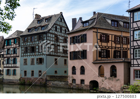 Photo of Strasbourg France with Cathedral and Traditional Fachwerkhaus Architecture German 127500883