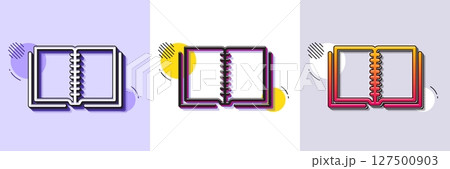 Book line icon. Halftone dotted pattern. Gradient icon with grain shadow. Education symbol. Instruction or E-learning sign. Line book icon. Various designs. Vector 127500903