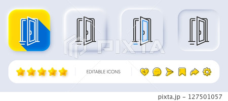 Open door line icon. Neumorphic, Flat shadow, 3d buttons. Entrance doorway sign. Building entry symbol. Line open door icon. Social media icons. Vector Open door line icon. Neumorphic, Flat shadow, 3d buttons. Entrance doorway sign. Building entry symbol. Line open door icon. Social media icons. Vector 127501057