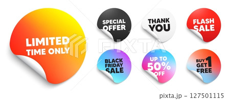 Limited time sticker tag. Special offer paper price tags. Limited time tag. Special offer sign. Sale promotion symbol. Discount, black friday sticker. Promo banner. Vector 127501115