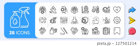 Covid Test line icons. Interest rate, AI generate, Inflation icons. Nasal swab, Blood testing, Waiting time. Social Distance, Hand Sanitizer, Rapid Antigen Test icons. Vector Covid Test line icons. Interest rate, AI generate, Inflation icons. Nasal swab, Blood testing, Waiting time. Social Distance, Hand Sanitizer, Rapid Antigen Test icons. Vector 127501214