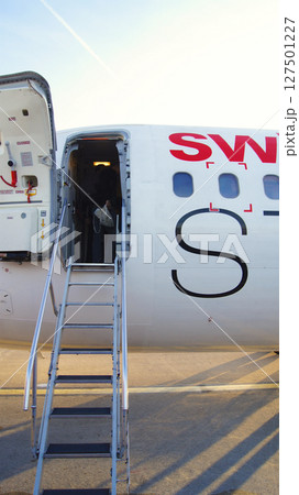 Zurich, Switzerland, April 15, 2015: BAe 146 during Boarding Zurich, Switzerland, April 15, 2015: BAe 146 during Boarding 127501227