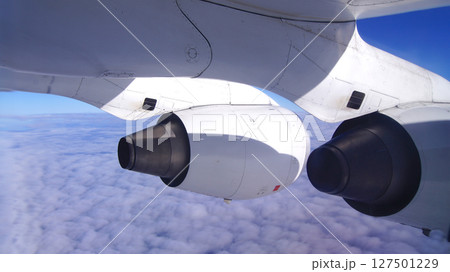 Zurich, Switzerland, April 15, 2015: Inflight View with Wing and Engines 127501229