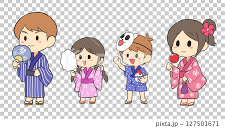 穿著浴衣的男人和女人的插圖 127501671