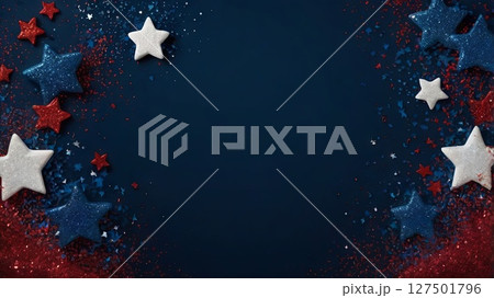 Usa Glitter With Sparkle Fireworks For American Party - Abstract Defocused Glittering - Independence Day Background 127501796