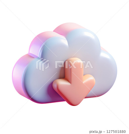 Gradient cloud download icon 3d render, soft pastel arrow down symbol, file transfer concept Gradient cloud download icon 3d render, soft pastel arrow down symbol, file transfer concept 127501880