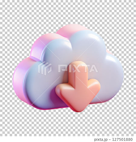 Gradient cloud download icon 3d render, soft pastel arrow down symbol, file transfer concept Gradient cloud download icon 3d render, soft pastel arrow down symbol, file transfer concept 127501880
