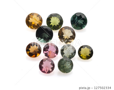 Assortment of Vibrant Natural Tourmaline Gemstones. Mixed Colors and Cuts for Jewelry Design, Faceted Round Stones, Mineral Collection, Deep Tone 127502334