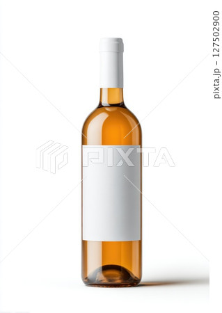 Amber Glass Wine Bottle with Blank Label on White Background Amber Glass Wine Bottle with Blank Label on White Background 127502900