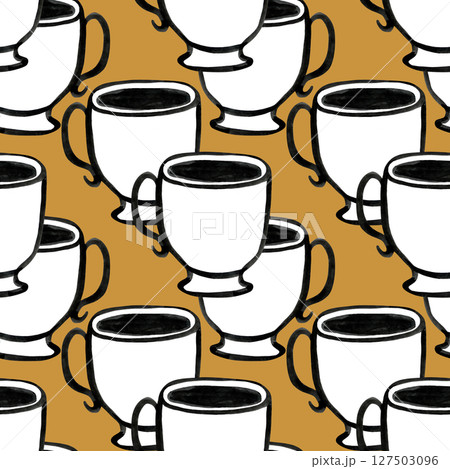 A beautifully stylized coffee cup pattern set against a neutral background, creating visual harmony. 127503096