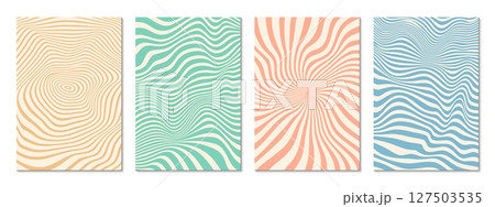 Retro psychedelic groovy pattern background featuring vibrant waves in retro faded colors, evoke funky vintage vibes. Vector dynamic visual textures exude hypnotic movement for wallpapers or covers 127503535