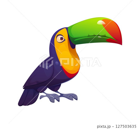 Brazil carnival party toucan character for Brazilian traditional festival, vector symbol. Brazil samba carnival cartoon toucan or tropical bird for dance festival or Carnaval do Brasil symbol 127503635
