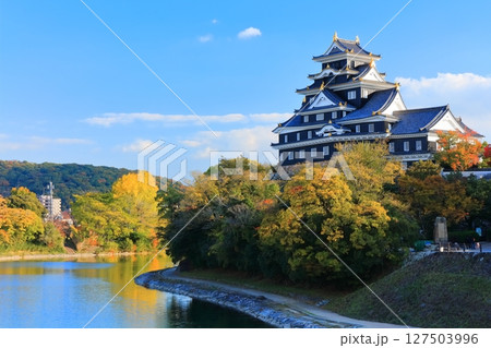 【岡山県】黄葉した岡山城と旭川(令和の大改修後) 【岡山県】黄葉した岡山城と旭川(令和の大改修後) 127503996