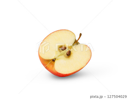 Slice of pink lady apple fruit. Half of red juicy apple isolated. Slice of pink lady apple fruit. Half of red juicy apple isolated. 127504029