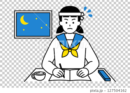徹夜で勉強に励む女子学生 127504162