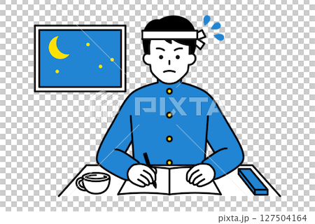 一名男學生通宵學習 一名男學生通宵學習 127504164