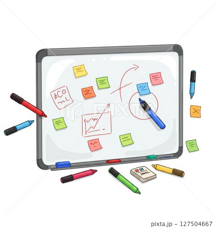 Colorful Markers and Sticky Notes on Whiteboard 127504667
