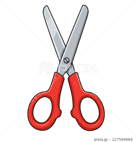 Red and Metal Scissors on White Background 127504668
