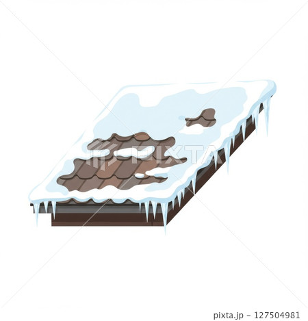 Snow Covered Roof with Ice and Damage 127504981