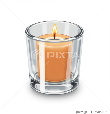 Amber Candle in Clear Glass Holder on White Background Amber Candle in Clear Glass Holder on White Background 127505002