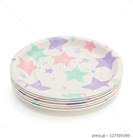 Stack of Pastel Star-Patterned Plates on White Background Stack of Pastel Star-Patterned Plates on White Background 127505160