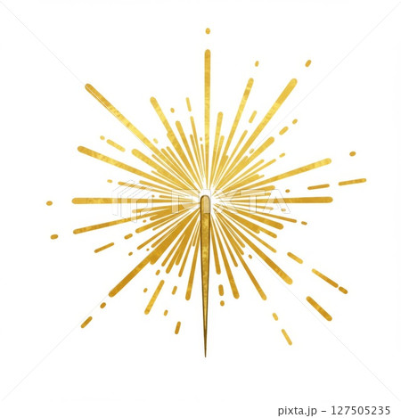 Golden Sparkler Burst: Radiant Light Rays on White Background 127505235