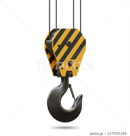 Heavy Duty Crane Hook with Yellow and Black Stripes 127505295