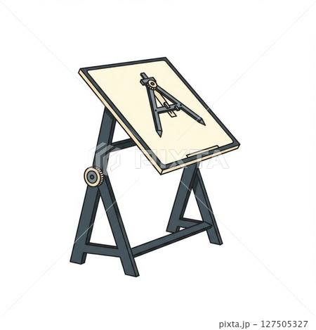 Isometric Illustration of Drafting Table with Compass 127505327