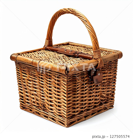 Brown Wicker Picnic Basket on White Backgroundのイラスト素材 [127505574] - PIXTA