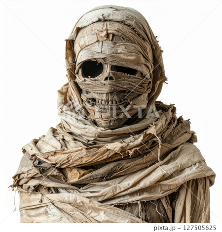 Tan Mummy Costume, Detailed Skeleton Face, Halloween Horror 127505625