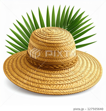 Beige Straw Sun Hat with Palm Leaf Beige Straw Sun Hat with Palm Leaf 127505640