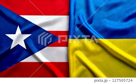 プエルトリコの国旗とウクライナの国旗。 プエルトリコの国旗とウクライナの国旗。 127505724