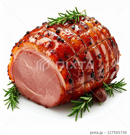Roasted Glazed Ham with Rosemary and Olives 127505730