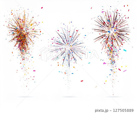 Colorful Fireworks Celebration Design on White Background 127505889