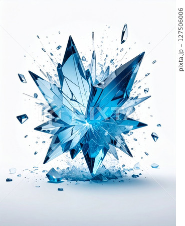 Shattered Blue Crystal Explosion on White Background 127506006