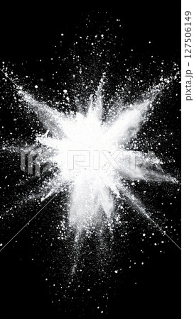 White Powder Explosion Against Black Background 127506149