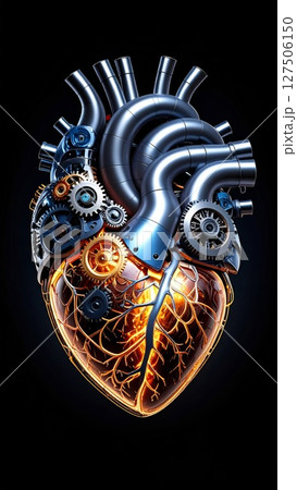 Glowing Mechanical Heart with Intricate Gears 127506150