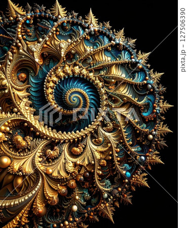 Intricate Gold And Blue Spiral Fractal Art 127506390