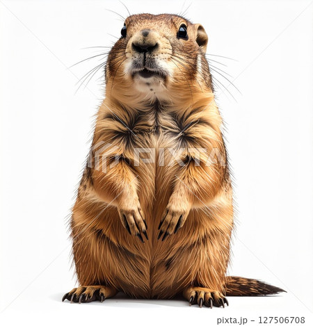 Alert Prairie Dog Portrait Against White Background Alert Prairie Dog Portrait Against White Background 127506708