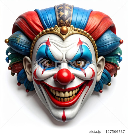 Creepy Clown Mask with Red Blue and Gold Details 127506787