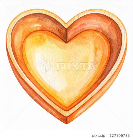 Watercolor Illustration of a Wooden Heart 127506788